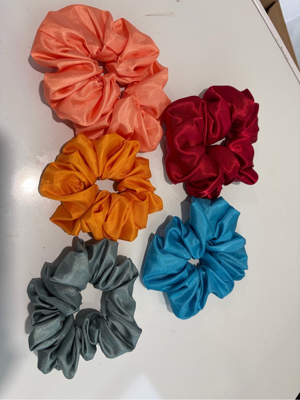 Satin Hair Scrunchie Set - Peach, Coral, Mustard, Teal, Maroon, Gray